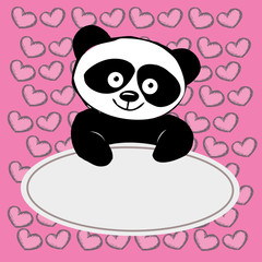 Little  cute panda with hearts ,