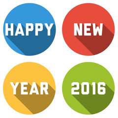 Happy New Year 2016 card with text with long shadow in colorful