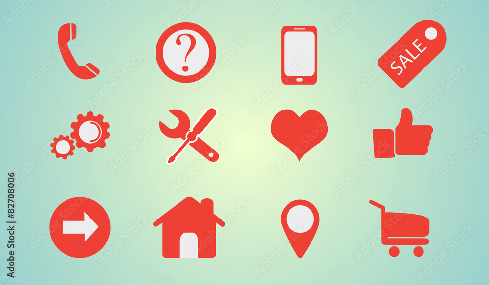 Poster red icons for website made in vector. set of application icons