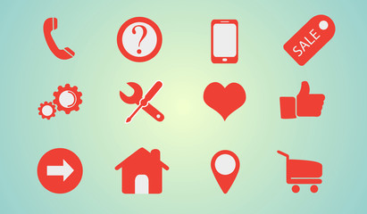 Red Icons for website made in vector. Set of application icons