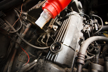 Fototapeta na wymiar Motor oil, car engine close up