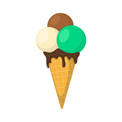 Ice cream in waffle cone.