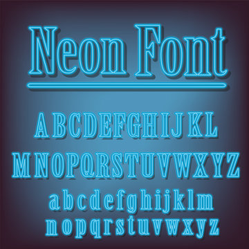 Neon font.Vector alphabet with neon letters.