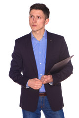 Businessman holding a board