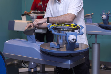 Detail from restringing a tennis frame