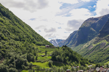 Obraz premium Small village in the mountains of the fjord, Norway