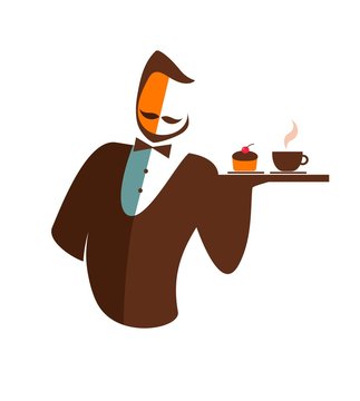 brown waiter serving coffee and cake clip art preview