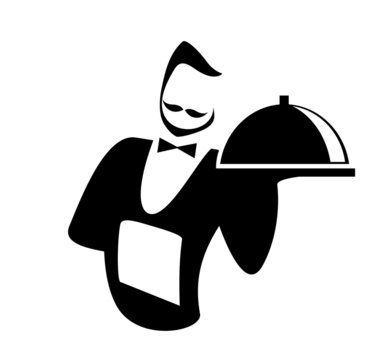 recommend clip art: Силуэт официанта с подносом