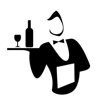 black waiter serving wine on tray clip art preview