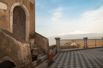 Mount Etna seen from the panoramic square of Castelmola