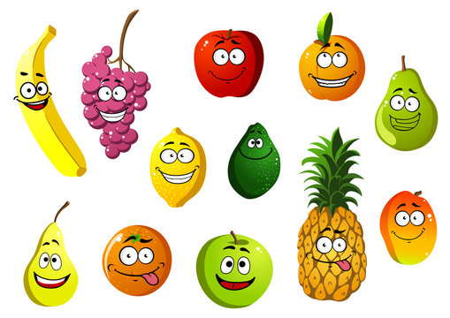 Happy smiling cartoon fruits characters