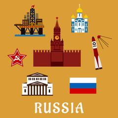 Russian flat travel icons and symbols