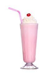 milkshakes strawberry flavor with cherry and whipped cream isola