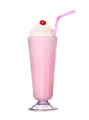 milkshakes strawberry flavor with cherry and whipped cream isola