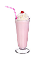 milkshakes strawberry flavor with cherry and whipped cream isola