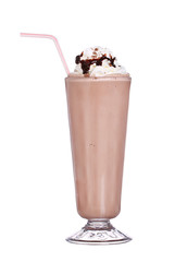 milkshakes chocolate flavor with syrup and whipped cream isolate