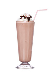 milkshakes chocolate flavor with syrup and whipped cream isolate