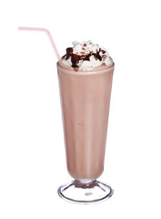 milkshakes chocolate flavor with syrup and whipped cream isolate