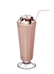 milkshakes chocolate flavor with syrup and whipped cream isolate