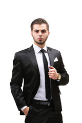 Elegant man in suit isolated on white