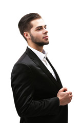 Elegant man in suit isolated on white