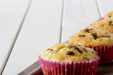 Banana Chocolate Muffins on a Baking Tray