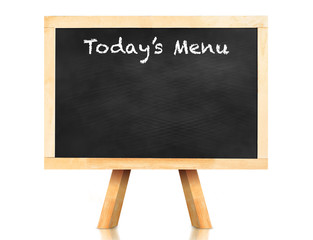 Today's menu word on blackboard with easel and reflection on whi