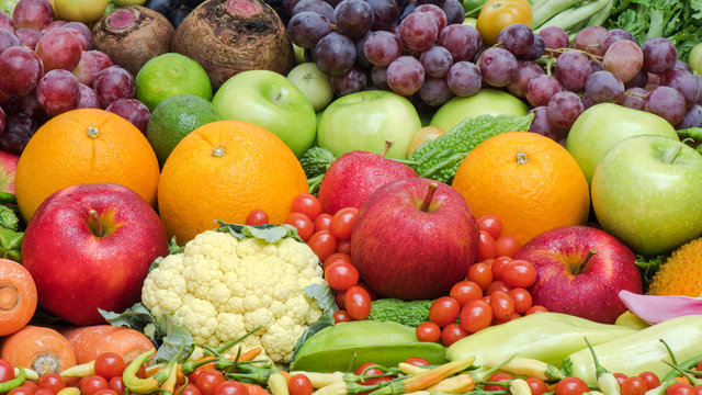 Large group of Fruits and vegetables organics