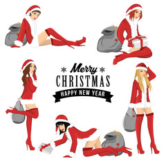 Five sexy girl using santa costume for christmas - 82716053