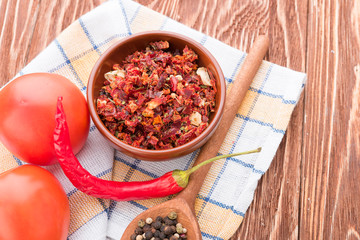 Chili papper on wooden