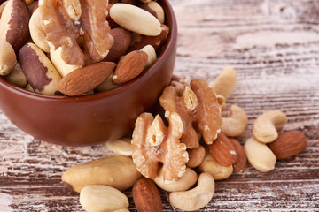 Mix nuts  on wooden background