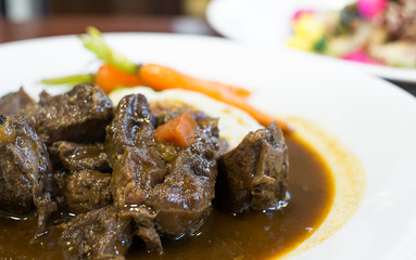 Beef Stew with red vine, carrots and potatoes