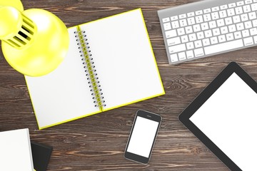 laptop and office stuff, workplace, top view