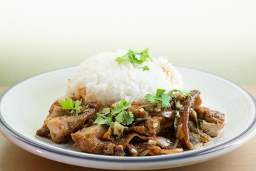 rice with spicy minced chicken salad