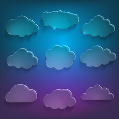 Glossy cloud storage vector icon set