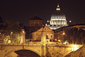 Vatican City and the Basilica of St. Peter at night