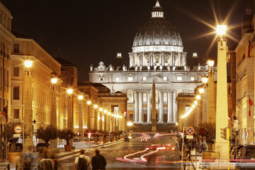 St. Peter's Basilica in Vatican at night