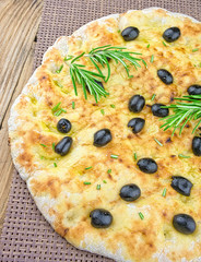 Italian focaccia with olives and rosemary