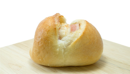 Bacon filled bread roll, bap or bun,isolated