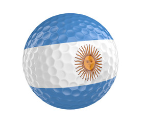 Golf ball 3D render with flag of Argentina, isolated on white