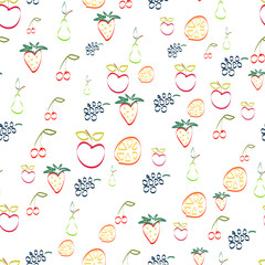 Seamless colorful background made of hand drown fruits 