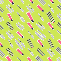 Seamless colorful background made of lipstick gloss and mascara