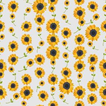 Seamless colorful background made of sunflowers  in flat design