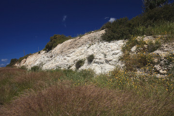 Beautiful limestone hills covered with grass in Cyprus
