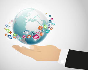 Illustration of  Person holding globe on the hand