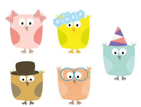 cute little owls set / vectors