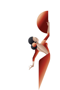 red dancer holding fan, geometric style clip art preview