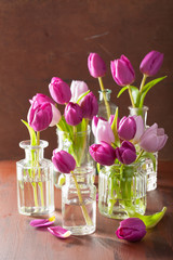 beautiful purple tulip flowers bouquet in vases