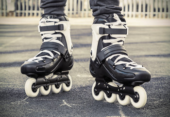 walk on roller skates for skating. toned photo
