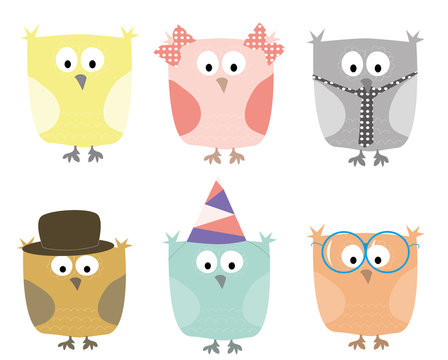 set of cartoons owls / vectors